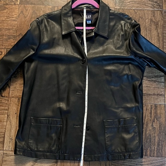 GAP Black leather button front Jacket Size XL. - Picture 7 of 9